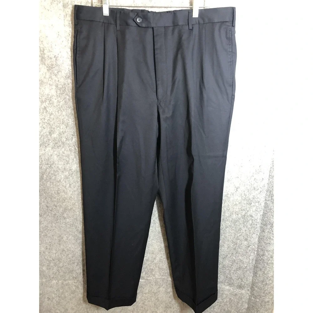 Jos. A. Bank Suit Pants Mens 37x30 Black Wool Classic Fit Pleated Cuffed Hem